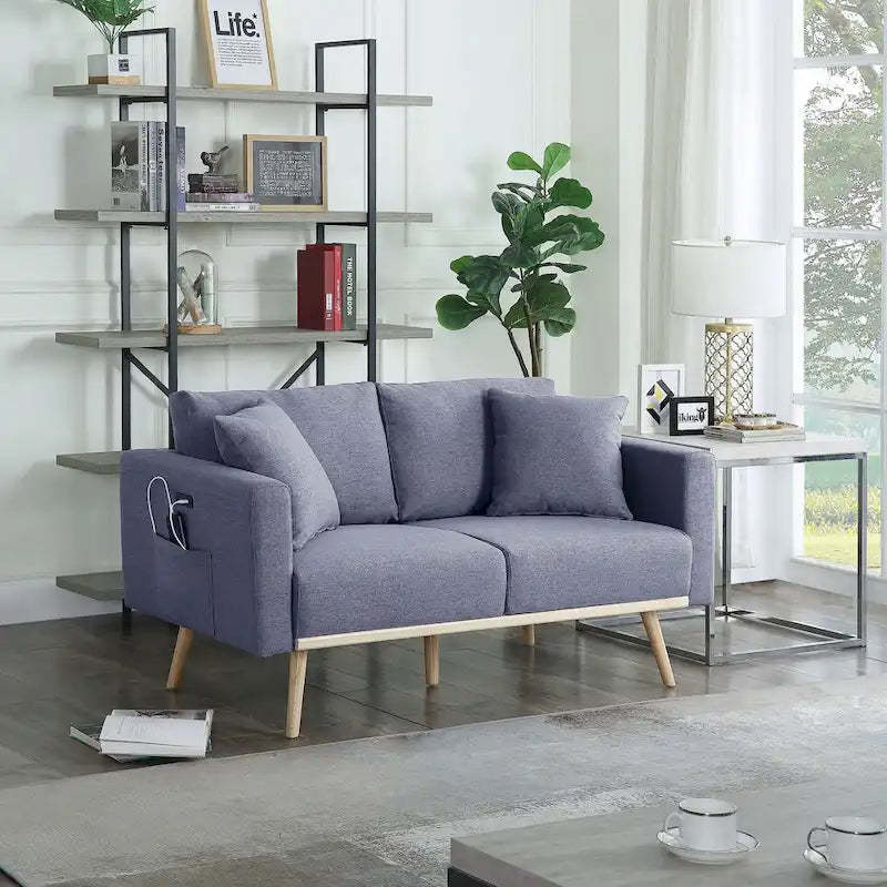 Linen Upholstered Loveseat with 2 Pillows