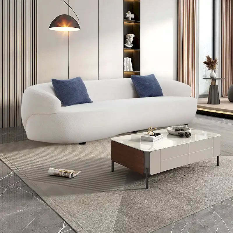 86.61in 3 Seater Modern Curved Upholstered Fabric Sofa Courch