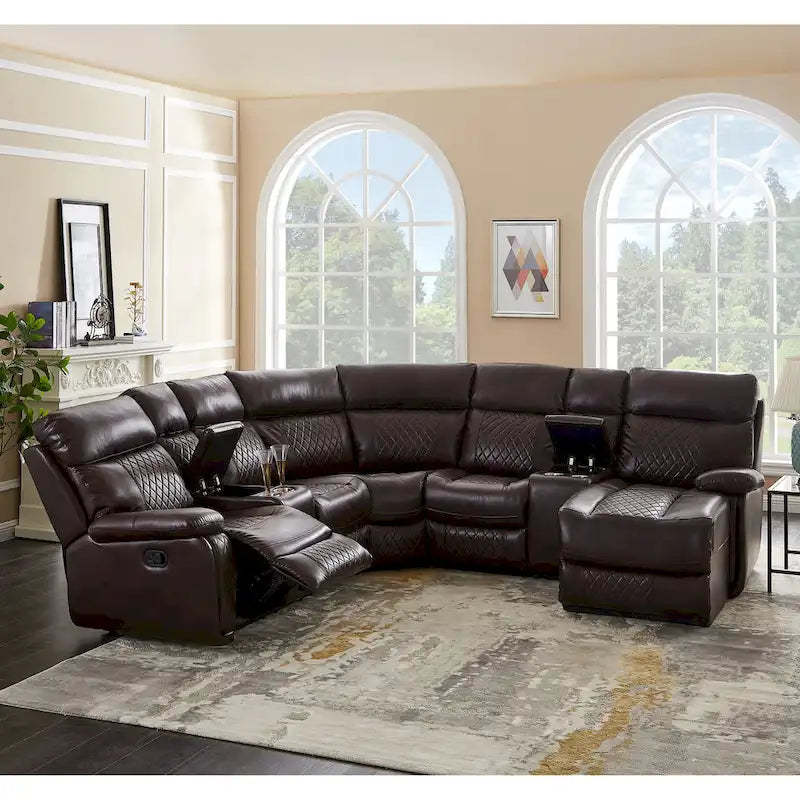 Mid-century Modern Faux Leather Upholstered Reclining Sectional Sofa