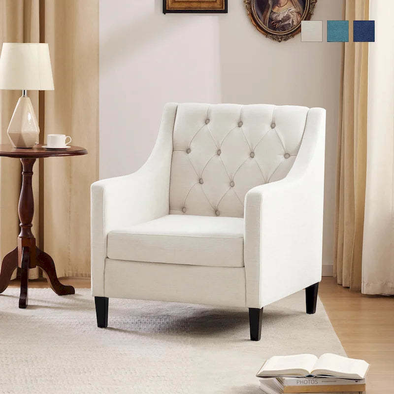 HUIMO Arm Chair Comfy Club Chair with Pillow Beige/ Dark Teal/ Blue