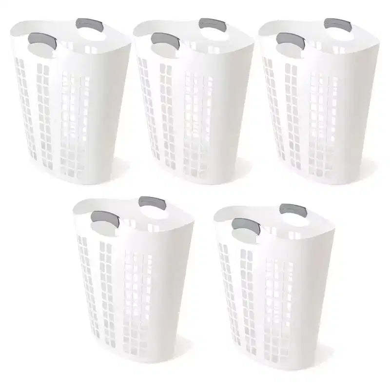 Gracious Living Easy Carry Flex Hamper, Large 87.5 Liter Lightweight Plastic Ventilated Laundry Basket Clothes Bin with Handles, White (5 Pack)