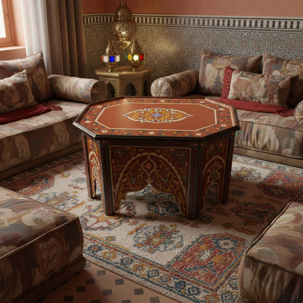 Handmade Multicolored Wood Coffee Table (Morocco)