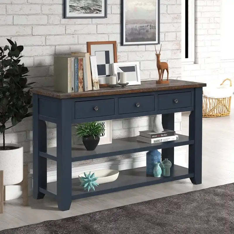 Wood Console Table with 3 Storage Drawers and 2 Shelves