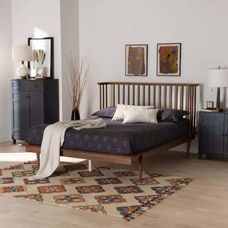 Baxton Studio Flint Mid-Century Modern Ash Walnut Finished Wood Platform Bed