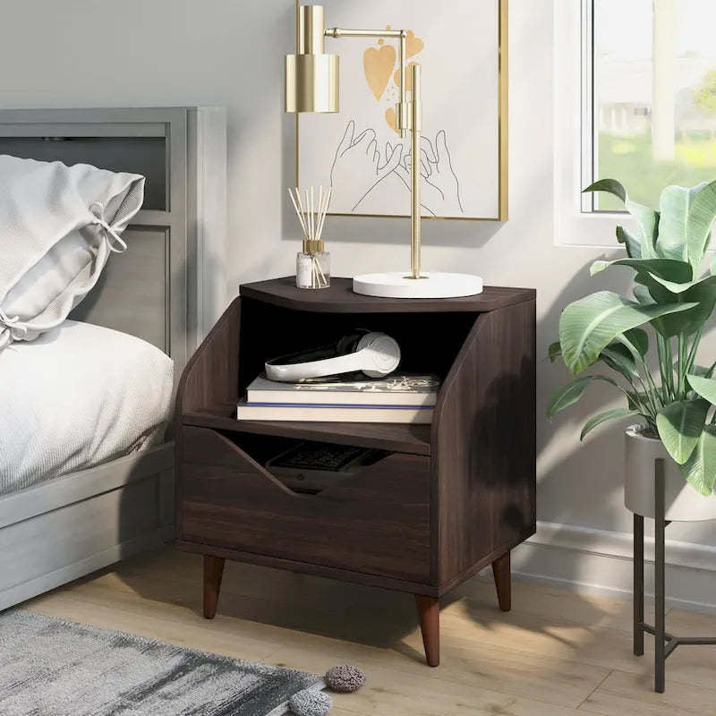 DH BASIC Mid-century Modern 20-inch 1-Shelf and 1-Drawer End Table by Denhour
