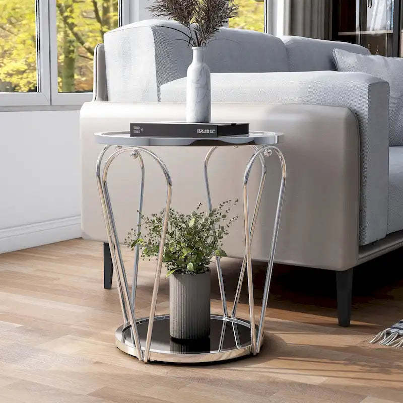Gables Glam 20-inch Glass Top 1-Shelf End Table by Furniture of America