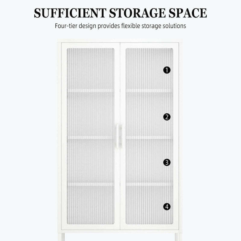 Double Glass Door Storage Cabinet with Adjustable Shelves