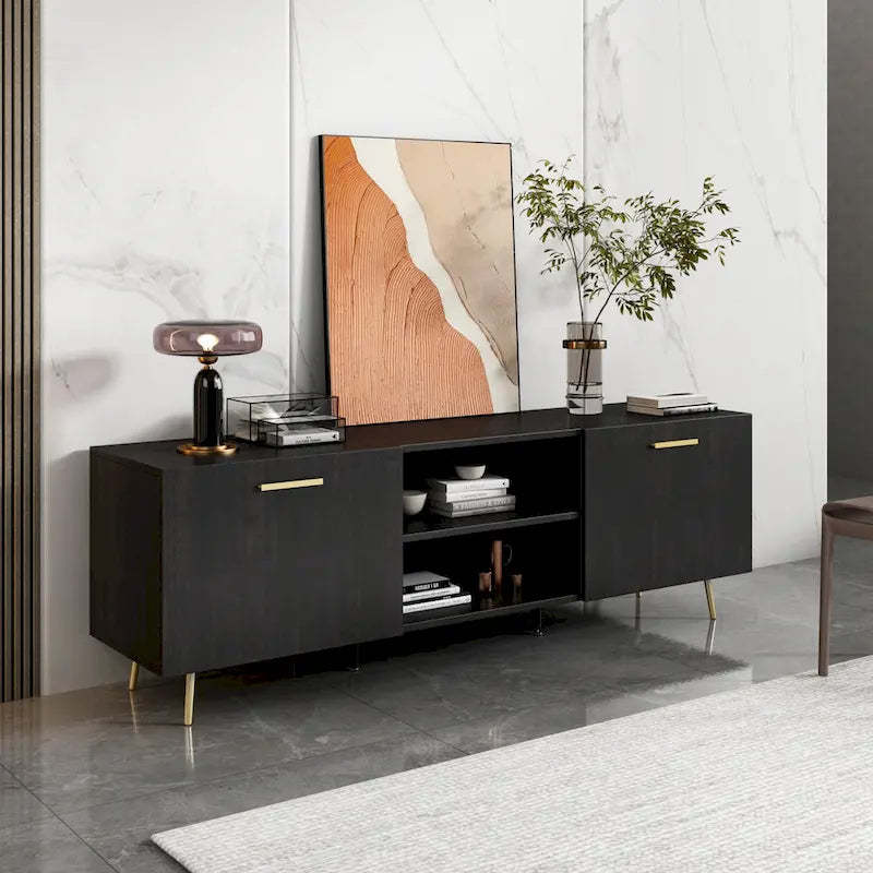 Timechee TV Stand for TVs up to 73(Brown/White)