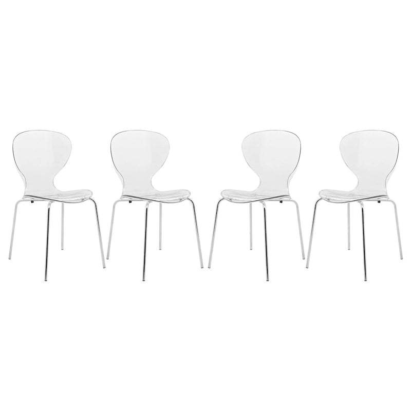 Stackable Plastic Dining Chair with Chrome Legs Set of 4 Transparent Accent Side Chair for Indoor and Outdoor