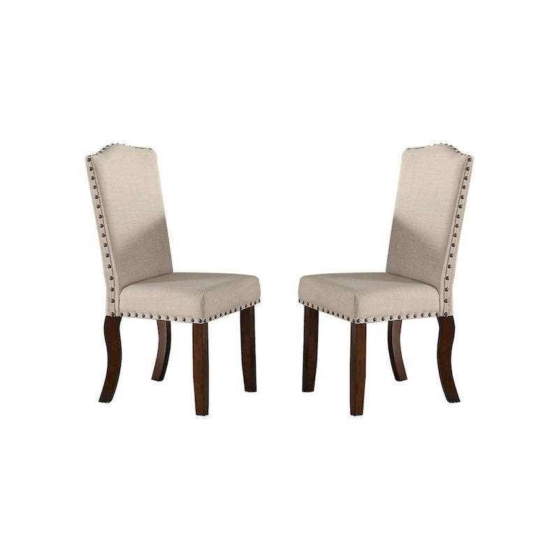 Upholstered Cream Cushion Dinner Chairs, Cherry Brown(Set of 2)