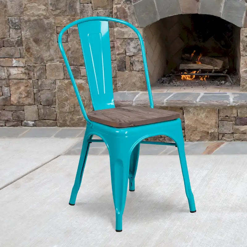 Metal Stackable Chair with Wood Seat - 17.75W x 20D x 33.5H - 17.75W x 20D x 33.5H
