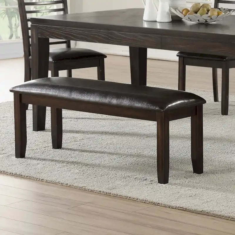 Steve Silver Alice Antique Espresso Wood and Faux Leather Dining Bench