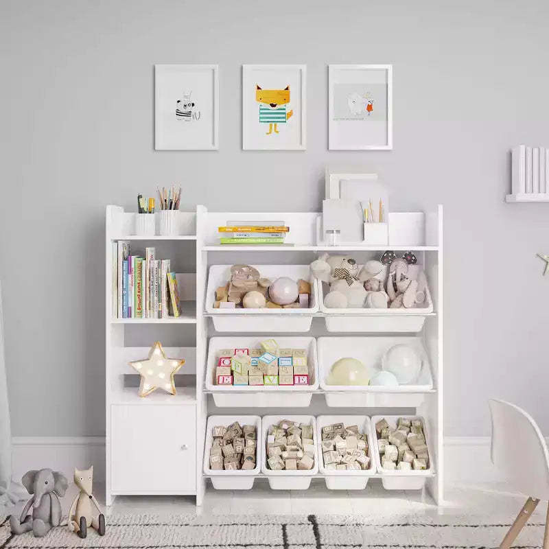 Sturdis Kids Toy Storage Organizer with Bookshelf and 8 Toy Bins