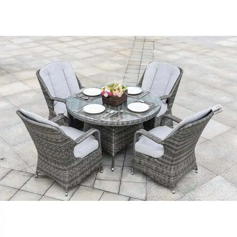 5-pieces Patio Wicker Round Dining Set with 4 Armchairs