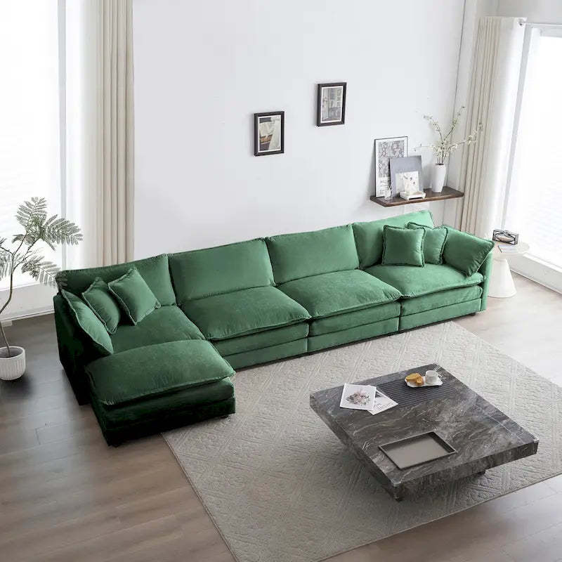U Shaped Couch 5 Seater Convertible Sectional Couch with 1 Ottoman
