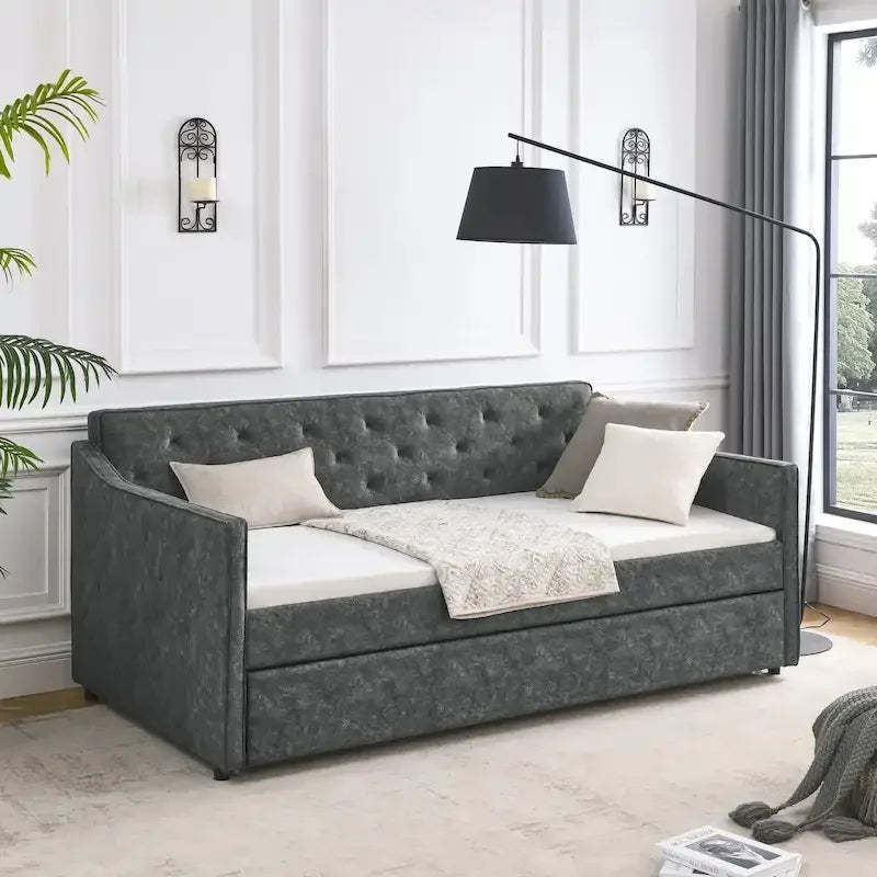 Twin Size Daybed with Twin Size Trundle Upholstered
