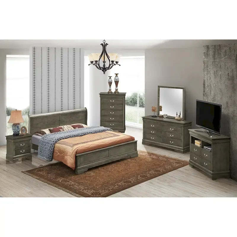 Louis Philippe King Wood Panel Bed