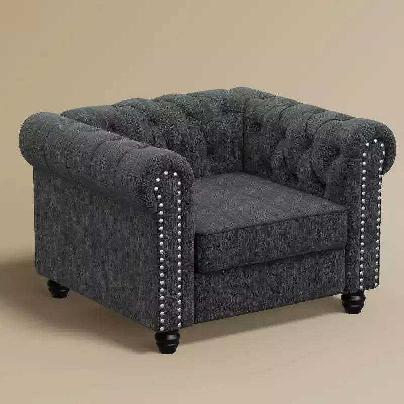 Gray Linen Chesterfield Chair for Living Room-Morden Fort