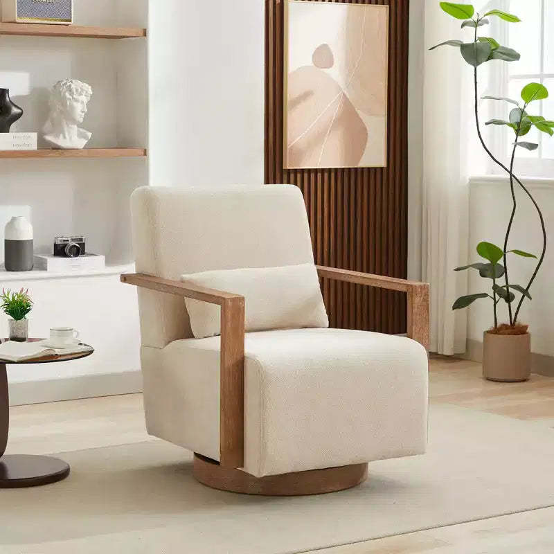 30.31W Modern Swivel Upholstered Accent Chair with Solid Wood Armrests, 360 Degrees Lounge Reading Chair, 4Q- ModernLuxe