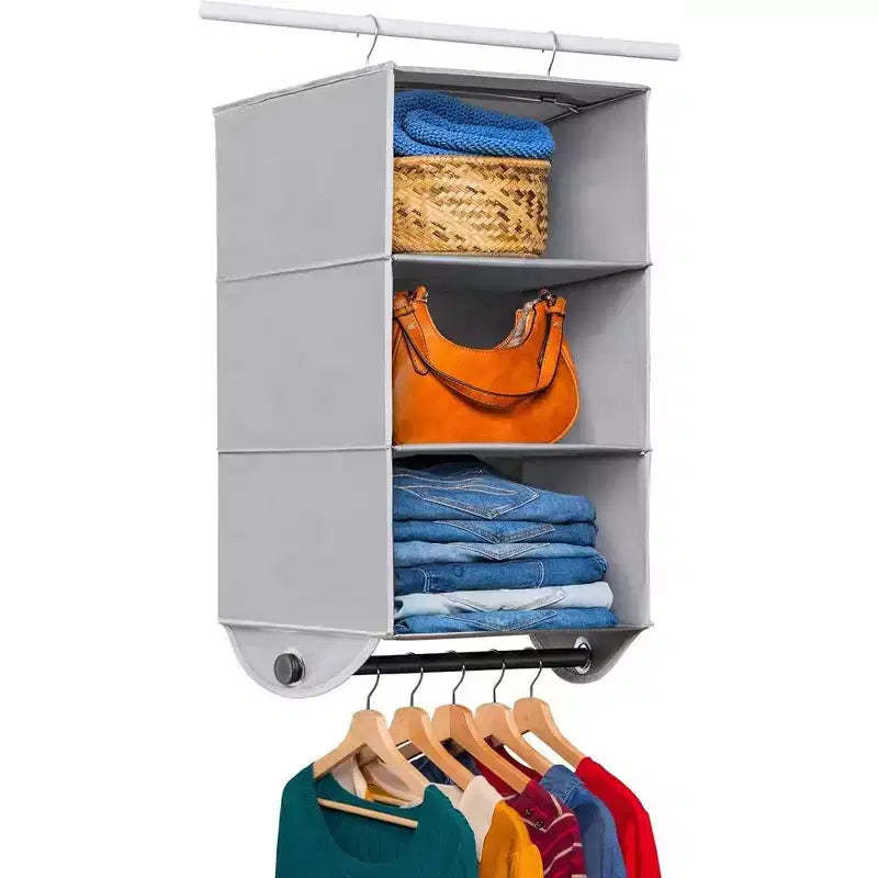 Hold N' Storage - 3 Shelf Hanging Closet Organizer - Black Metal Rod