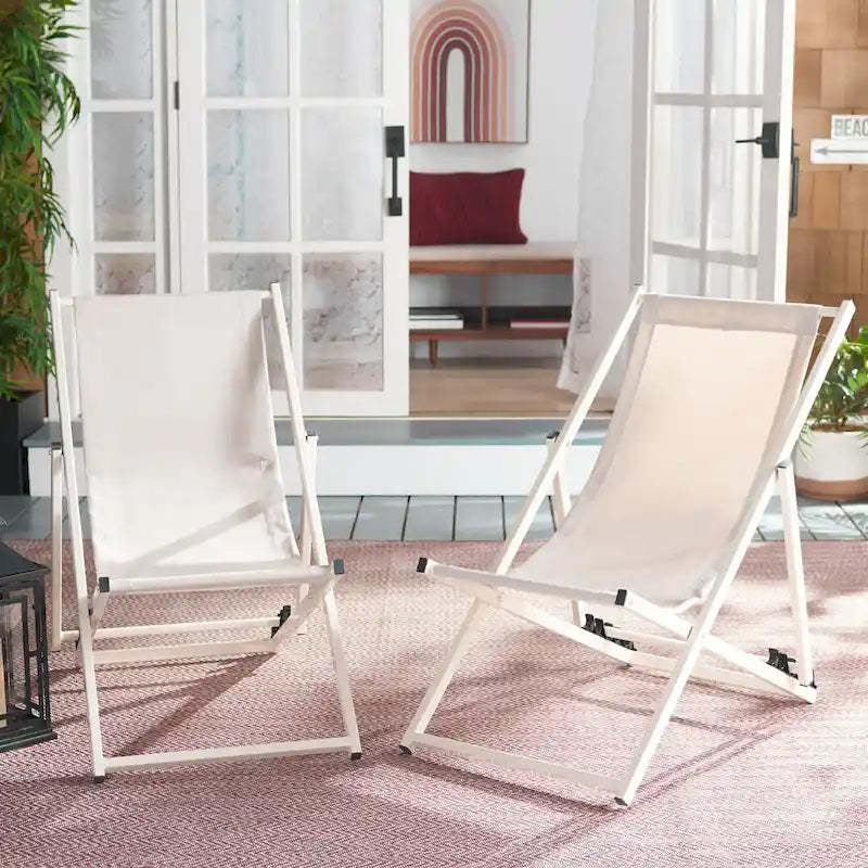 SAFAVIEH Outdoor Malaya Set of 2 Sling Chairs - 36 W x 22 D x 30 H - 36Wx22Dx30H