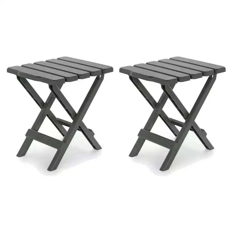 Camco Adirondack Portable Outdoor Camping Small Weatherproof Rustproof Durable Plastic Folding Side Table for Indoor and Outdoor Use, Sage (2 Pack)