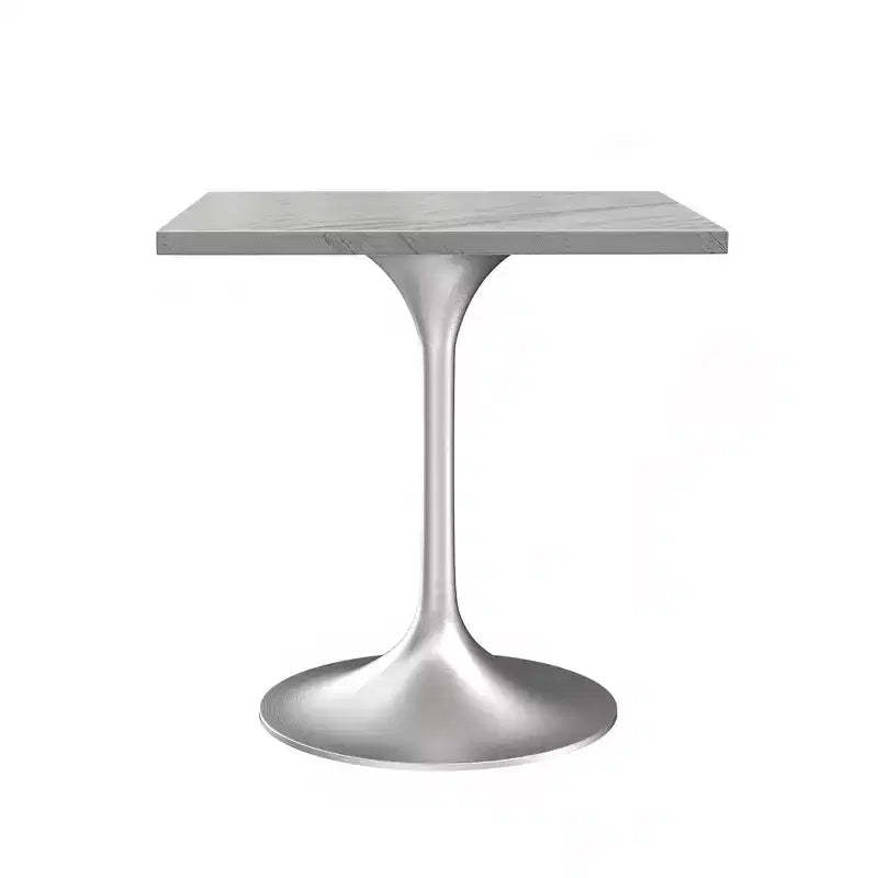 LeisureMod Verve 27 Square Dining Table - Modern Resin Top with Brushed Chrome Pedestal Base Accent Side Table for Contemporary Kitchen and Home