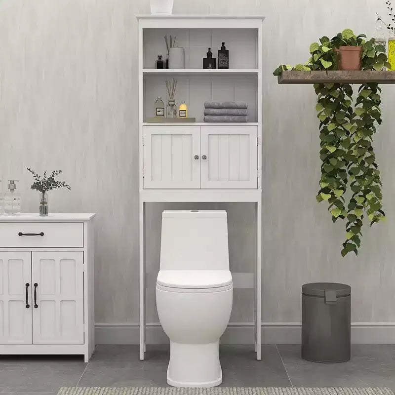 70 Over The Toilet Storage Cabinet, 2 Tier Bathroom Space Saver Storage Shelf, Bathroom Organizer with Open Shelves and Double Door