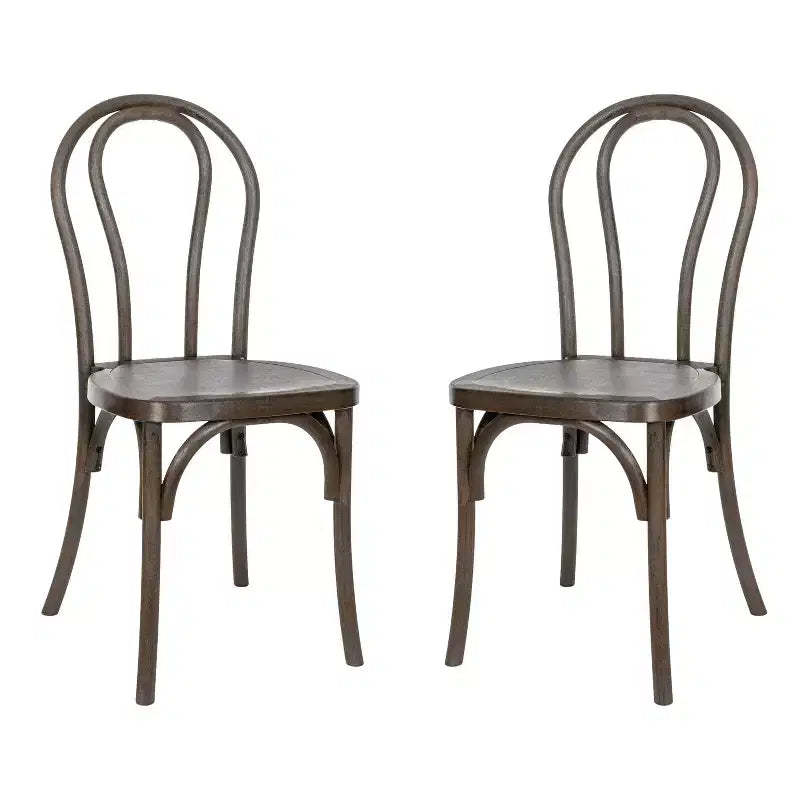 Emma and Oliver Set of 2 Weather-Resistant Wood Look Resin Thonet Chairs for Indoor/Outdoor Use