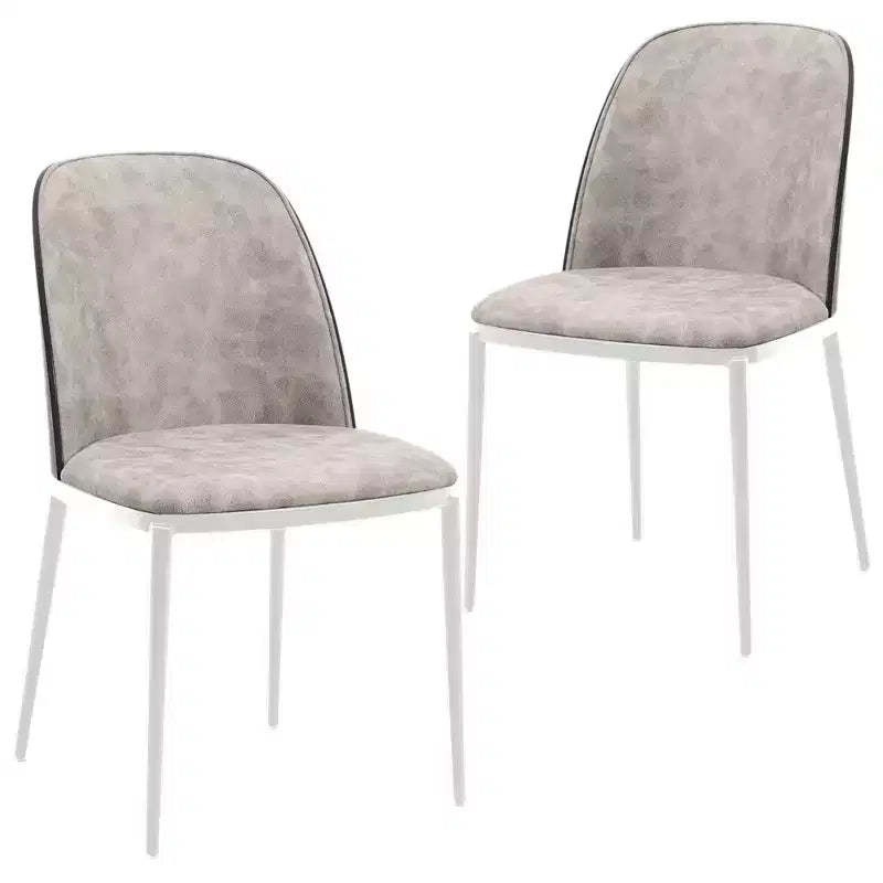 LeisureMod Tule Modern Dining Chair Set of 2 with PU Leather, Velvet, or Suede Seat and White Steel Frame  Kitchen, Dining Room, Home, Cafe, Seating