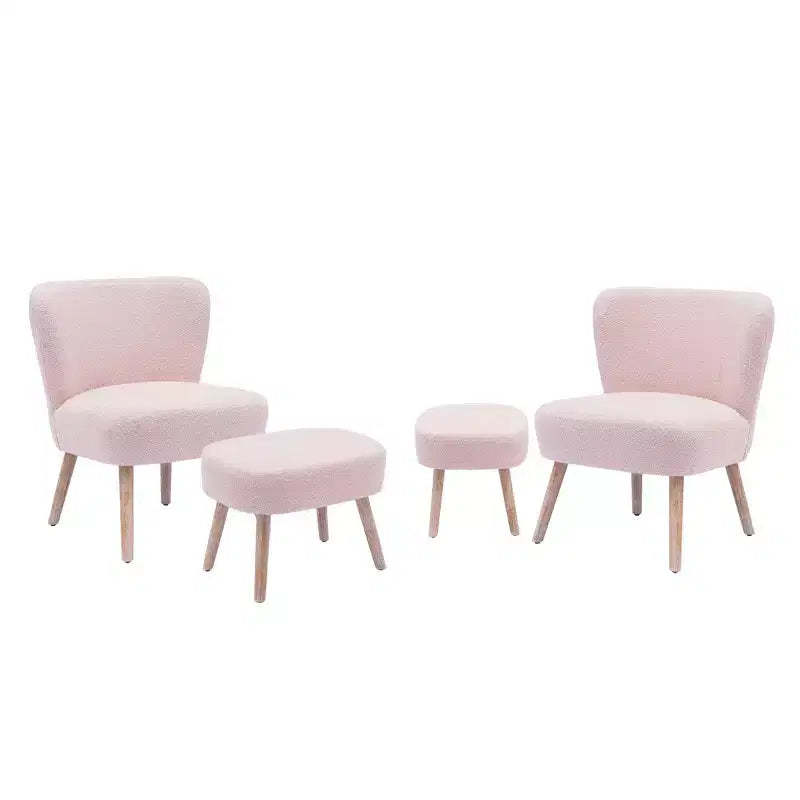 WestinTrends 4 Piece Upholstered Boucle Accent Chair and Ottoman Sets, Dusty Peach