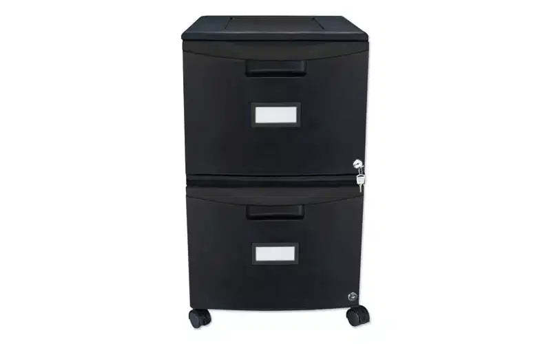 Storex Two-Drawer Mobile Filing Cabinet, 2 Legal/Letter-Size File Drawers, Black, 14.75 x 18.25 x 26