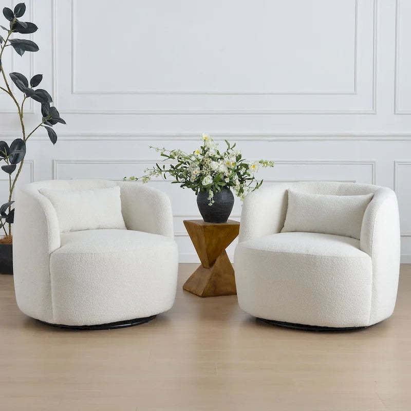 KINWELL 34 Wide Boucle Fabric Upholstered Swivel Armchair (Set of 2)