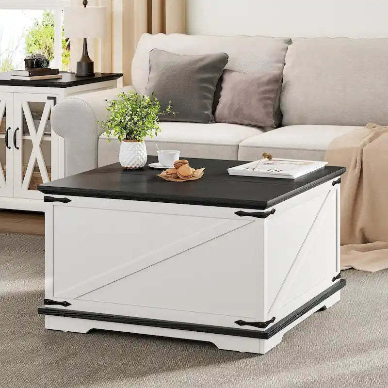 Moasis Farmhouse Lift Top Square Coffee Table with Storage