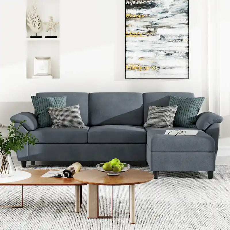 Futzca Sectional Sofa Couch, 3 Seat L Shaped Sofa with Removable Pillows