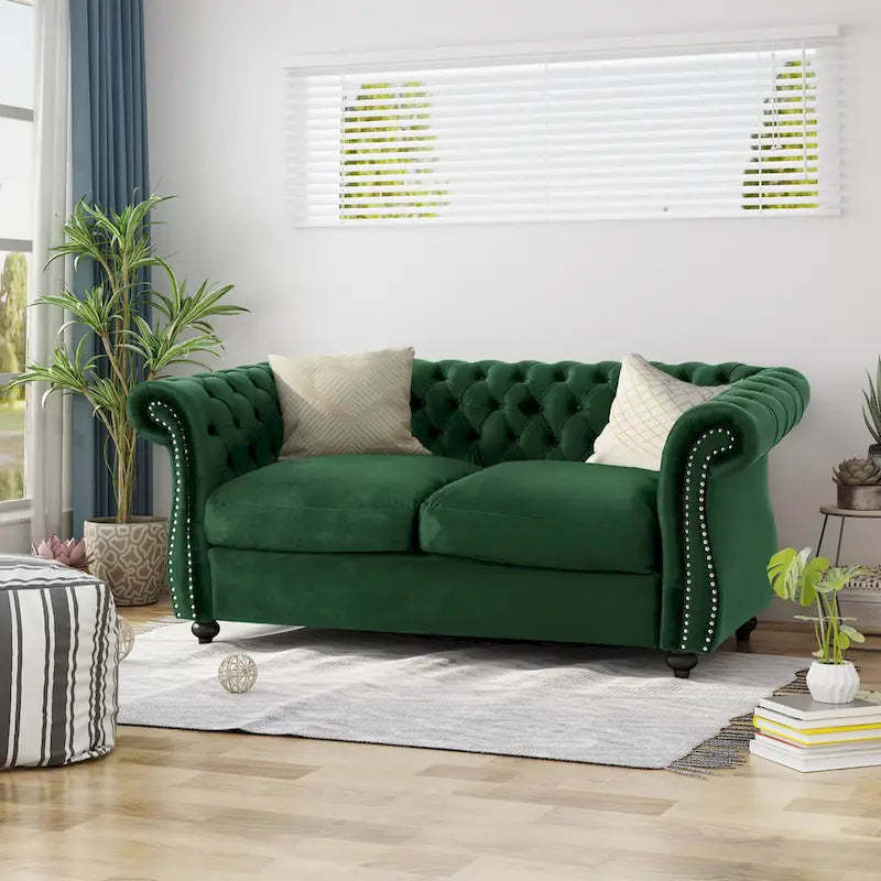 Somerville Upholstered Chesterfield Nailhead Loveseat by Christopher Knight Home