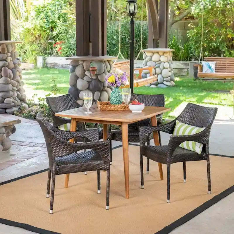 San Blas Outdoor 5 Piece Wood and Wicker Dining Set by Christopher Knight Home