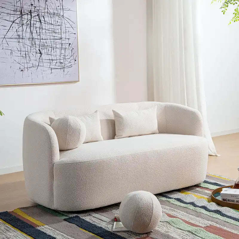 KINWELL Boucle Upholstered 2-Seats Loveseat with Pillows