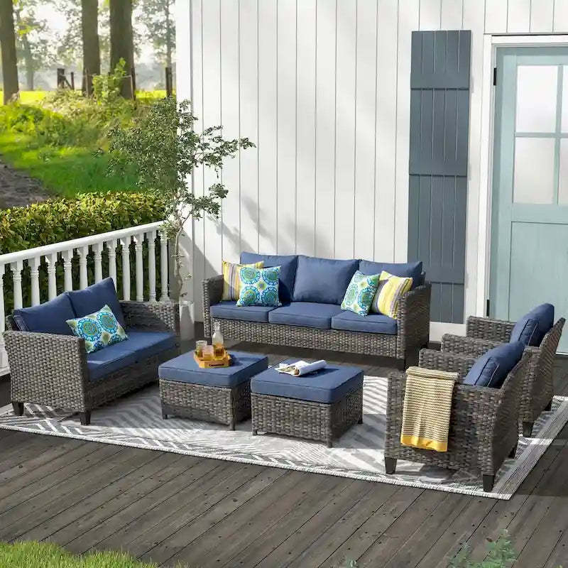 OVIOS 6-piece Patio Wicker Furniture Loveseat Conversation Set