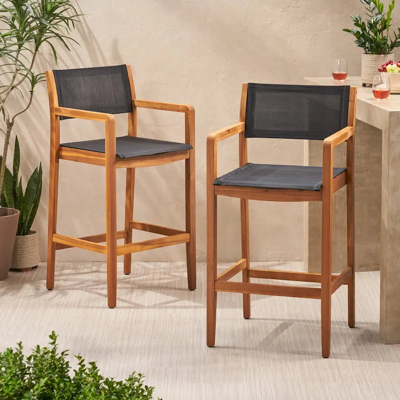 Fairfax Outdoor Acacia Wood Barstools with Outdoor Mesh (Set of 2) by Christopher Knight Home