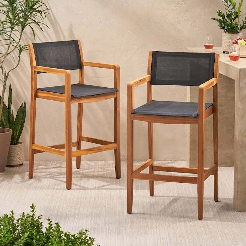 Fairfax Outdoor Acacia Wood Barstools with Outdoor Mesh (Set of 2) by Christopher Knight Home