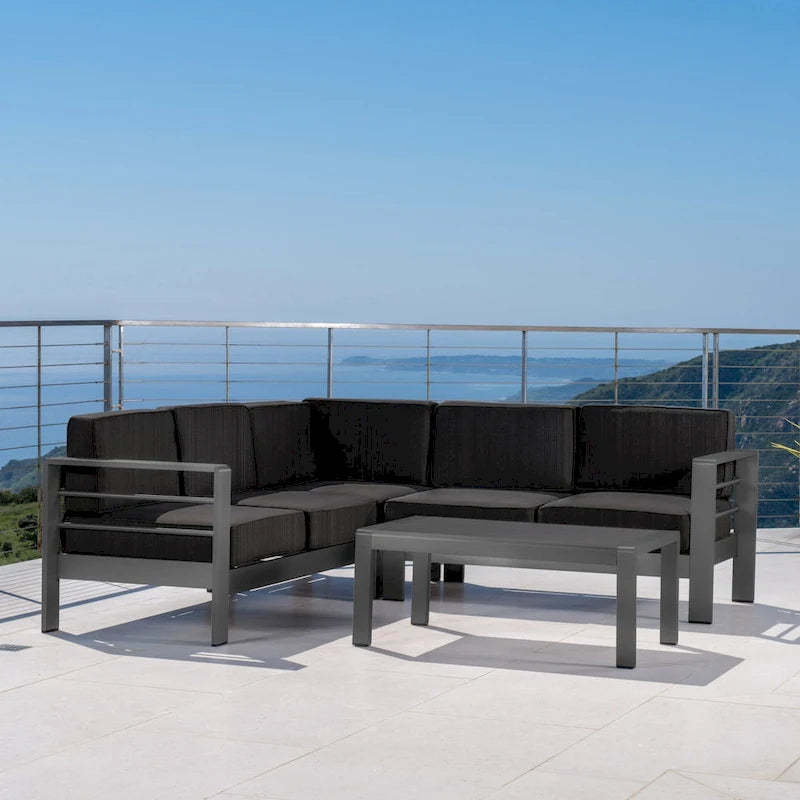 Cape Coral Outdoor Aluminum Sectional Sofa by Christopher Knight Home
