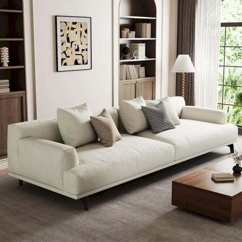Modern Gray Cotton Linen Upholstered Sofa for Living Room