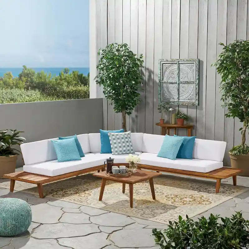 Hillcrest Outdoor V-shaped 4-piece Acacia Sectional by Christopher Knight Home