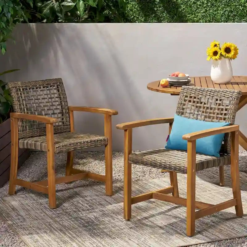 Hampton Outdoor Acacia Wood and Wicker Dining Chair (Set of 2) by Christopher Knight Home