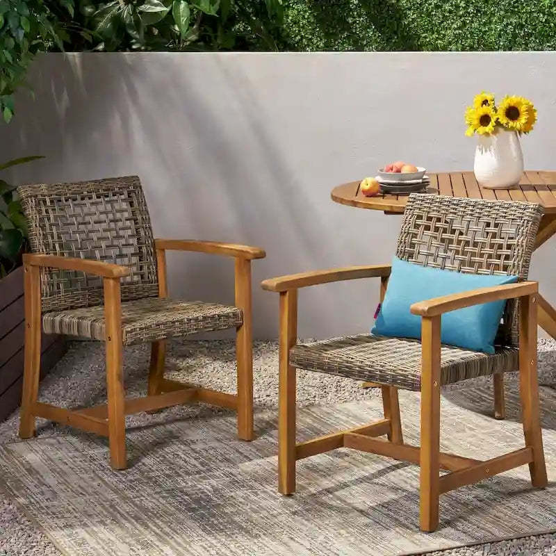 Hampton Outdoor Acacia Wood and Wicker Dining Chair (Set of 2) by Christopher Knight Home