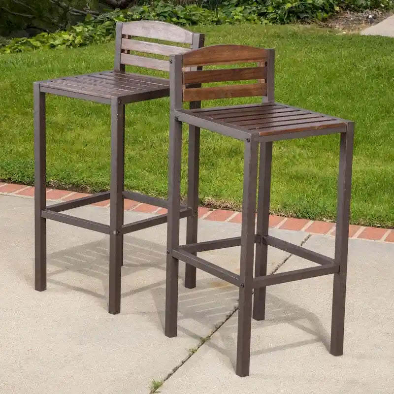 Milos Outdoor Acacia Wood Barstool (Set of 2) by Christopher Knight Home - 17.50 D x 15.75 W x 37.75 H