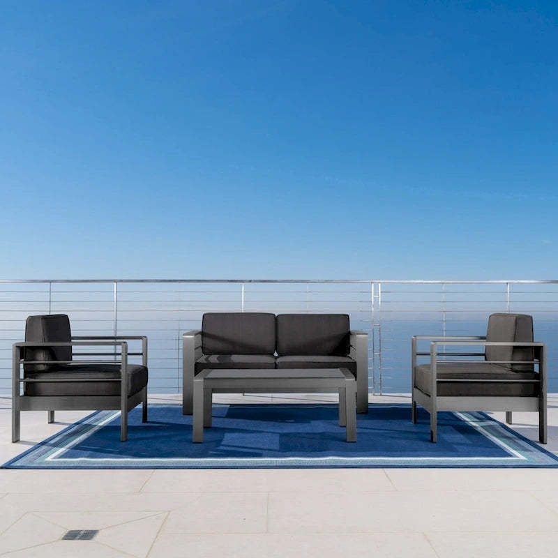 Cape Coral 4-pc. Cushioned Aluminum Chat Set by Christopher Knight Home