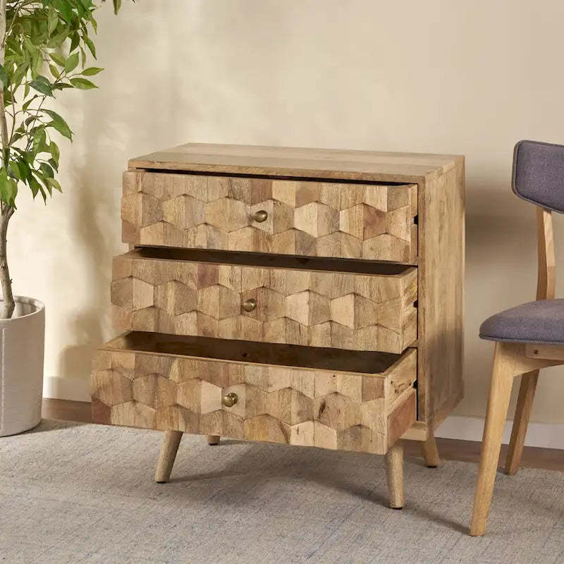 Latona Mid-Century Modern Handcrafted Mango Wood 3 Drawer Chest by Christopher Knight Home