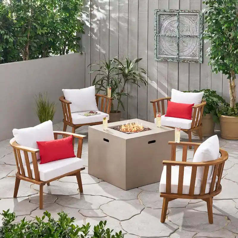 Ridgeview Outdoor 4 Seater Acacia Wood Club Chairs and Fire Pit Set by Christopher Knight Home